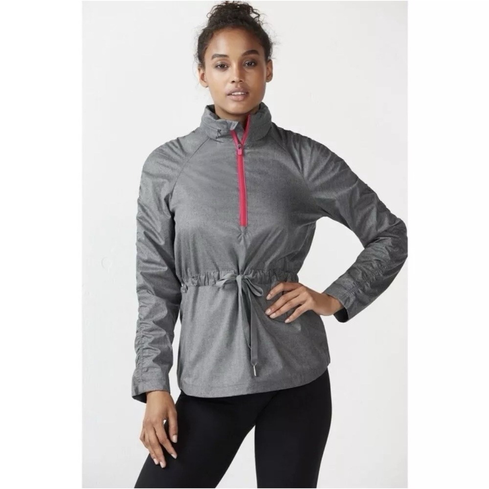 Fabletics XS Gray Danielle Sackable Hood Rain Jacket 1/4 Zip